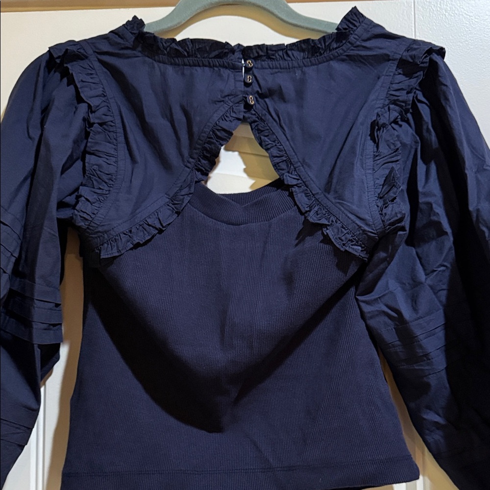 Cleobella Navy Blue Ruffle Top - Picture 2 of 2